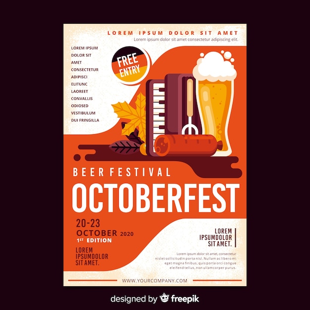 Plantilla de cartel de oktoberfest de diseño plano