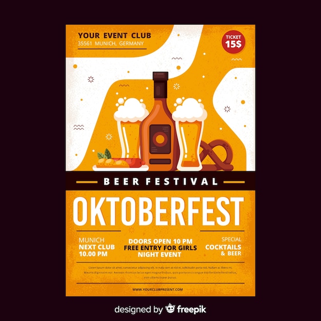 Plantilla de cartel de oktoberfest de diseño plano