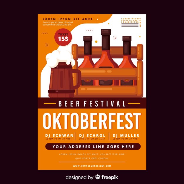 Plantilla de cartel de oktoberfest de diseño plano