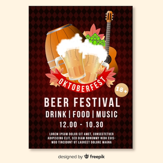 Vector gratuito plantilla de cartel de oktoberfest de diseño realista