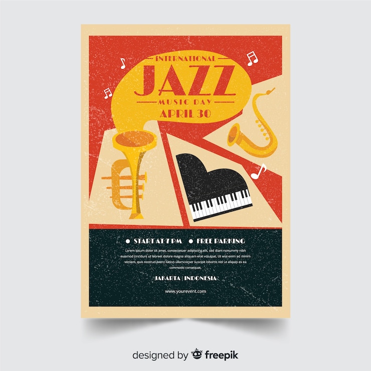 Vector gratuito plantilla de cartel plano del día internacional del jazz