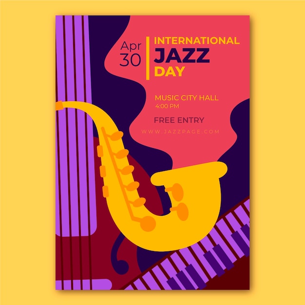 Vector gratuito plantilla de cartel plano del día internacional del jazz