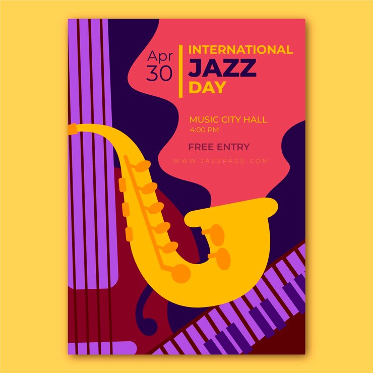 Vector gratuito plantilla de cartel plano del día internacional del jazz