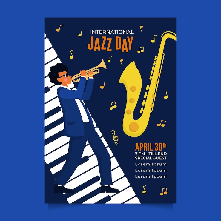 Vector gratuito plantilla de cartel plano del día internacional del jazz