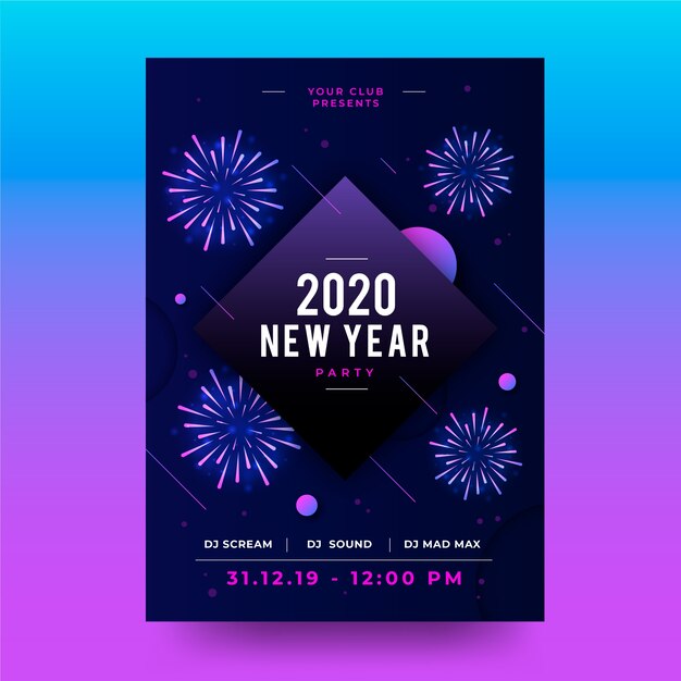 Plantilla de cartel plano fiesta año nuevo 2020