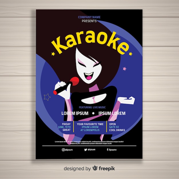 Vector gratuito plantilla de cartel, poster o flyer para fiesta de karaoke