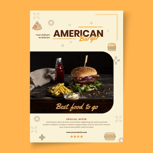 Vector gratuito plantilla de cartel de pub de comida americana