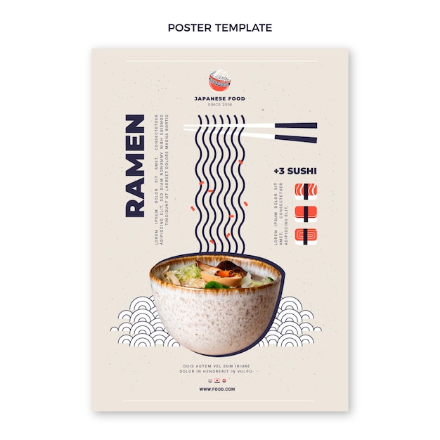 Vector gratuito plantilla de cartel de ramen de diseño plano