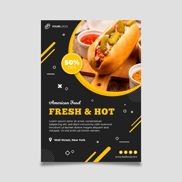 Vector gratuito plantilla de cartel de restaurante de comida americana