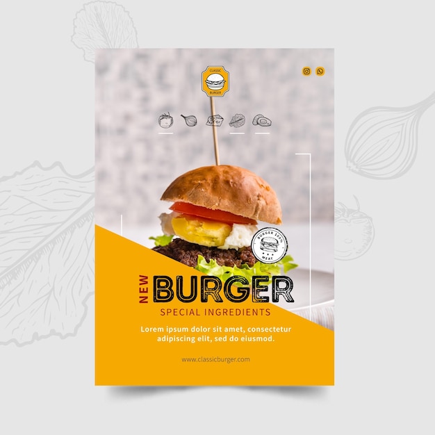 Vector gratuito plantilla de cartel de restaurante de hamburguesas