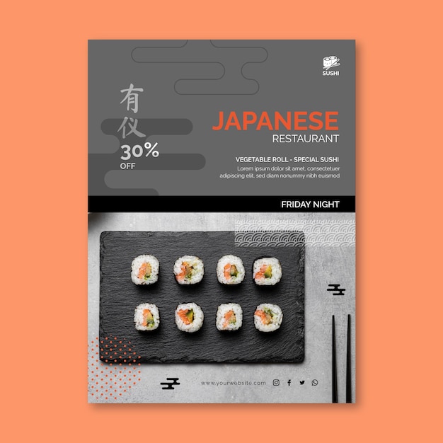 Vector gratuito plantilla de cartel de restaurante japonés