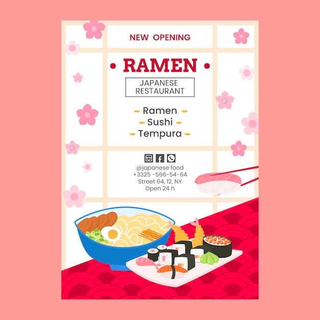 Vector gratuito plantilla de cartel de restaurante japonés