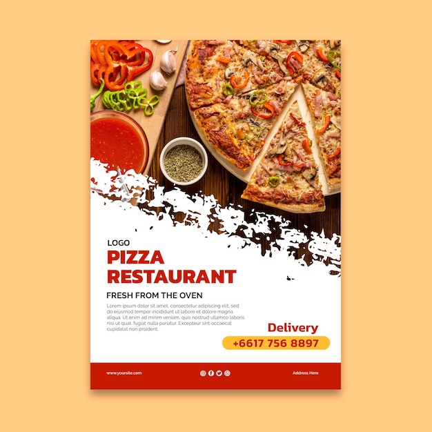 Vector gratuito plantilla de cartel de restaurante de pizza deliciosa