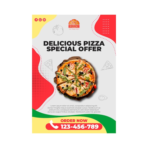 Vector gratuito plantilla de cartel de restaurante de pizza