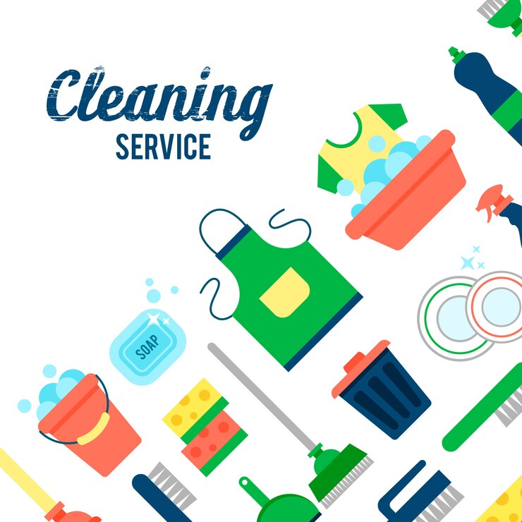 Vector gratuito plantilla de cartel para servicios de limpieza de casas con varios artículos de limpieza.