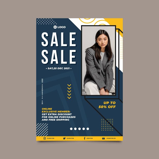 Plantilla de cartel de venta plano vertical con foto