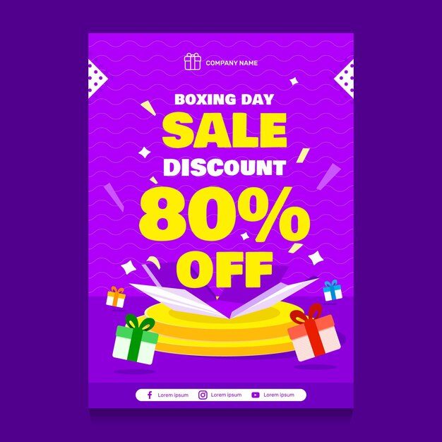 Plantilla de cartel de venta vertical de boxing day plano dibujado a mano