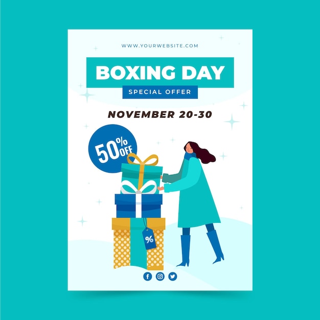 Plantilla de cartel de venta vertical de boxing day plano