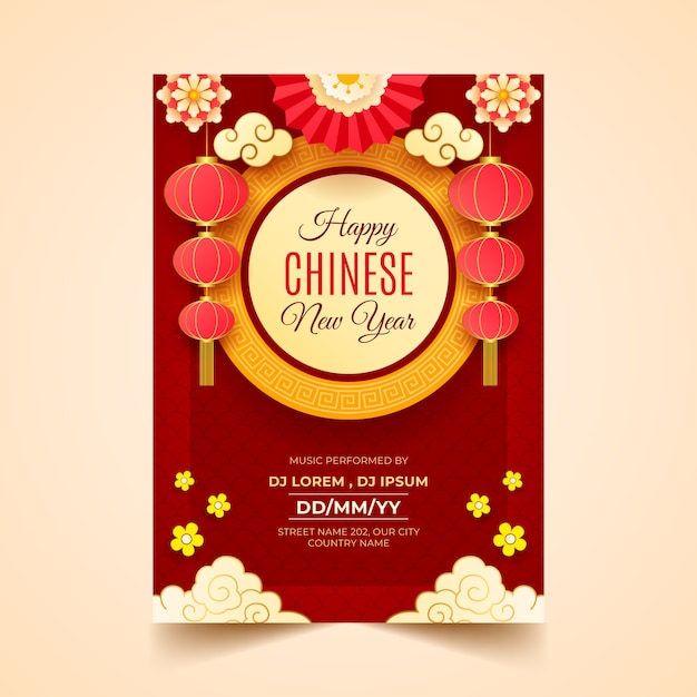 Vector gratuito plantilla de cartel vertical de año nuevo chino de estilo de papel
