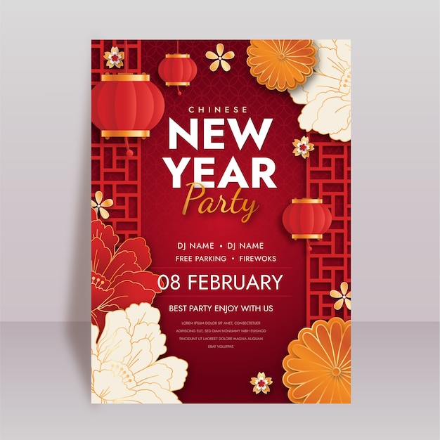 Vector gratuito plantilla de cartel vertical de año nuevo chino de estilo de papel