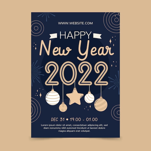 Vector gratuito plantilla de cartel vertical de año nuevo plano dibujado a mano