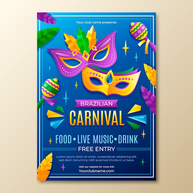 Plantilla de cartel vertical de carnaval brasileño degradado de carnaval