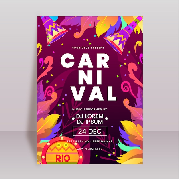 Plantilla de cartel vertical de carnaval brasileño plano