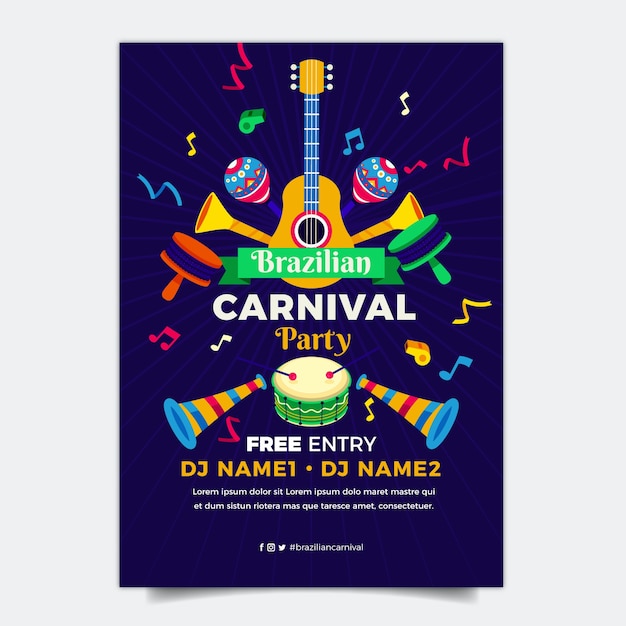 Plantilla de cartel vertical de carnaval brasileño plano