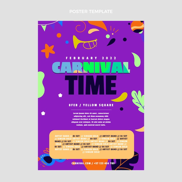 Plantilla de cartel vertical de carnaval plano