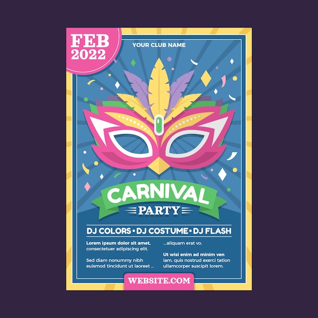 Plantilla de cartel vertical de carnaval plano