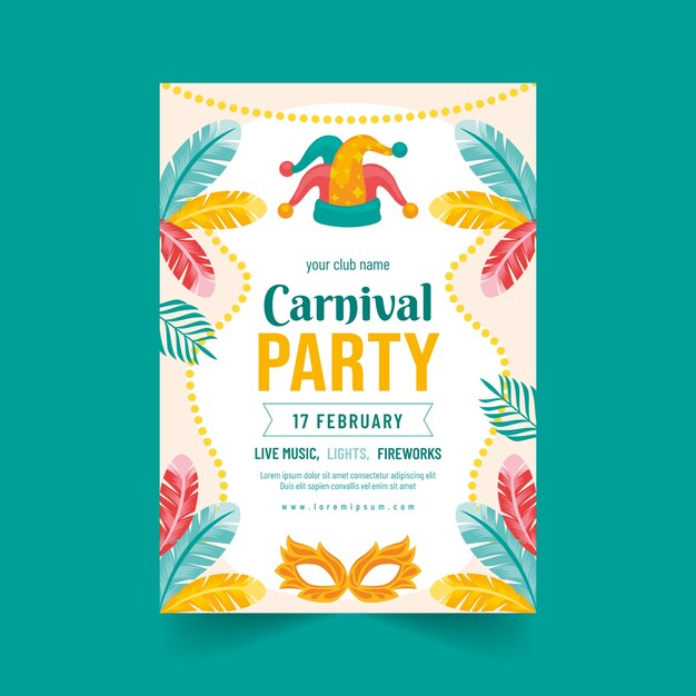Plantilla de cartel vertical de carnaval plano