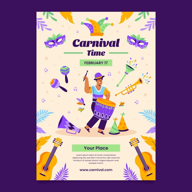 Plantilla de cartel vertical de carnaval plano