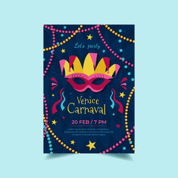 Plantilla de cartel vertical de carnaval de venecia plano