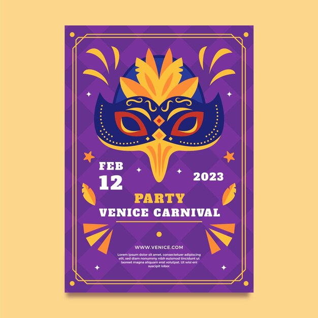 Plantilla de cartel vertical de carnaval de venecia plano