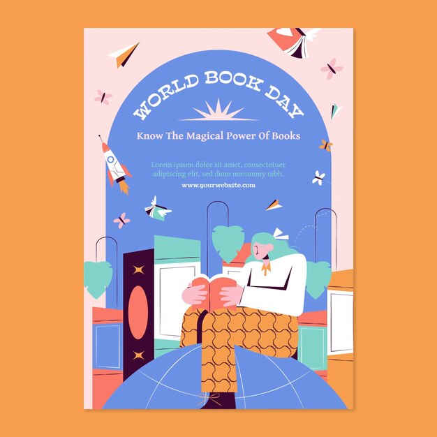 Plantilla de cartel vertical para la celebración del día mundial del libro