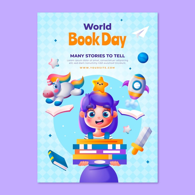 Vector gratuito plantilla de cartel vertical para la celebración del día mundial del libro
