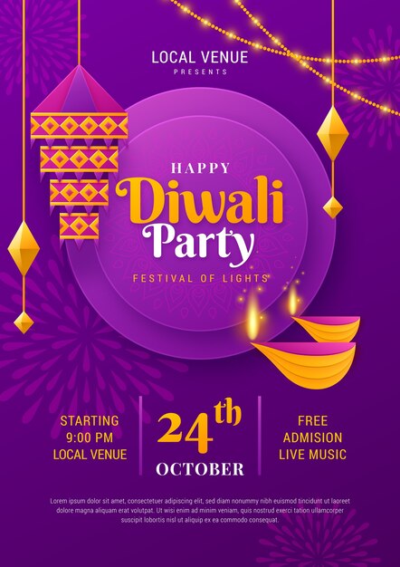 Plantilla de cartel vertical de celebración del festival de diwali