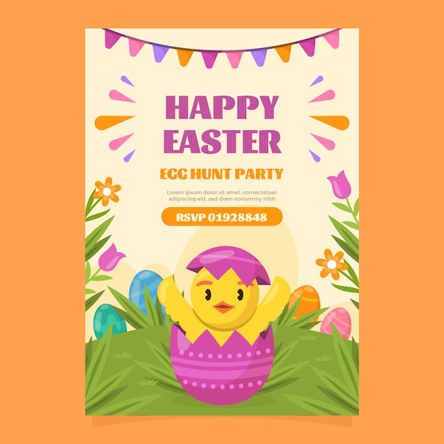 Vector gratuito plantilla de cartel vertical de celebración de pascua plana