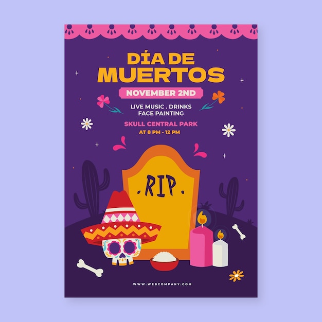 Vector gratuito plantilla de cartel vertical de celebración plana dia de muertos