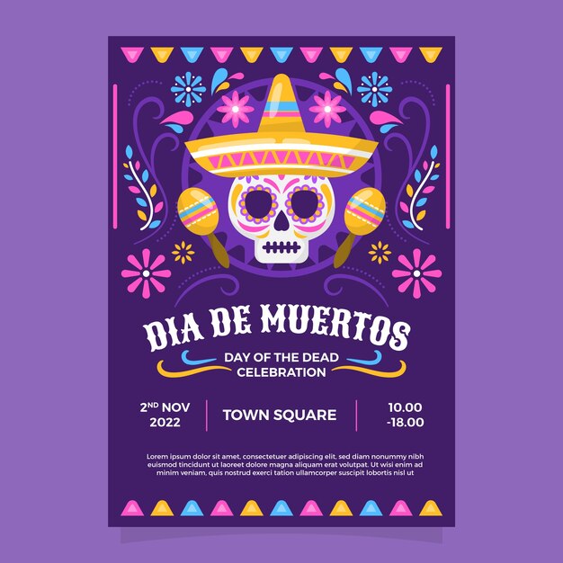 Vector gratuito plantilla de cartel vertical de celebración plana dia de muertos