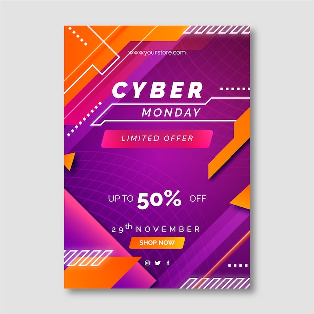 Vector gratuito plantilla de cartel vertical de cyber monday futurista degradado