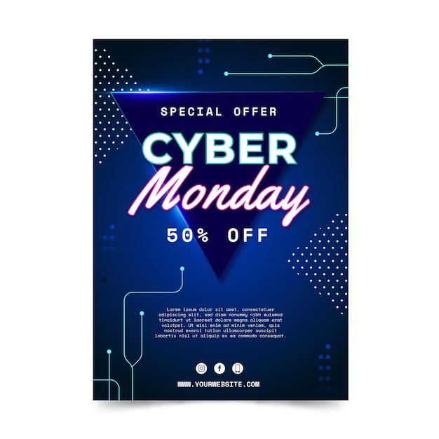 Plantilla de cartel vertical de cyber monday futurista degradado