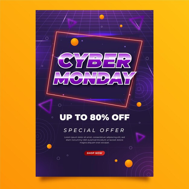 Plantilla de cartel vertical de cyber monday futurista degradado