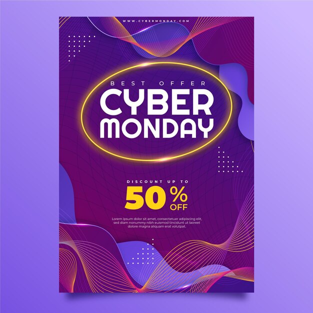 Plantilla de cartel vertical de cyber monday ondulado degradado