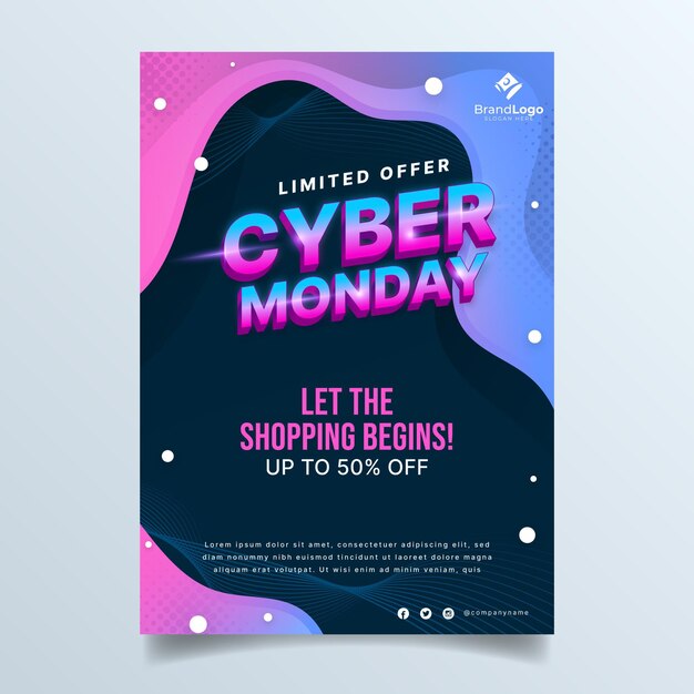 Plantilla de cartel vertical de cyber monday ondulado degradado