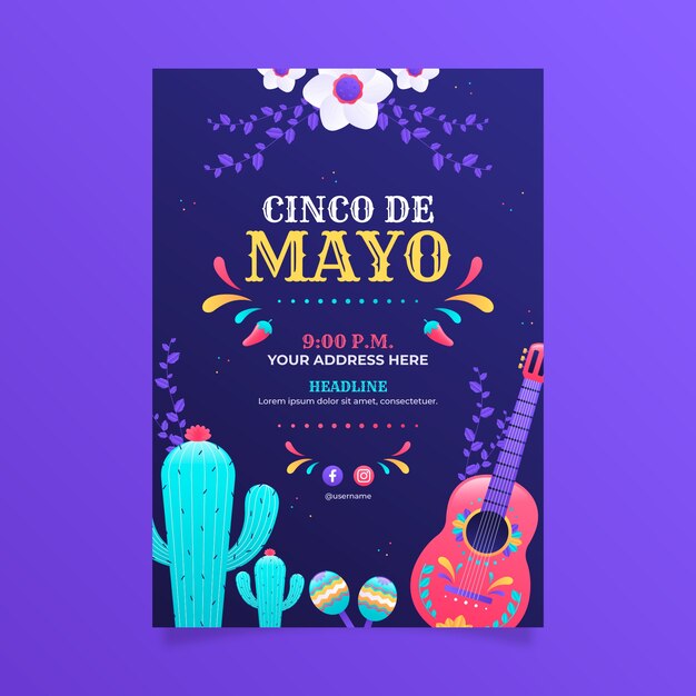 Plantilla de cartel vertical degradado cinco de mayo