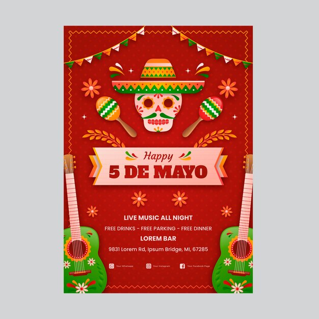 Plantilla de cartel vertical degradado cinco de mayo