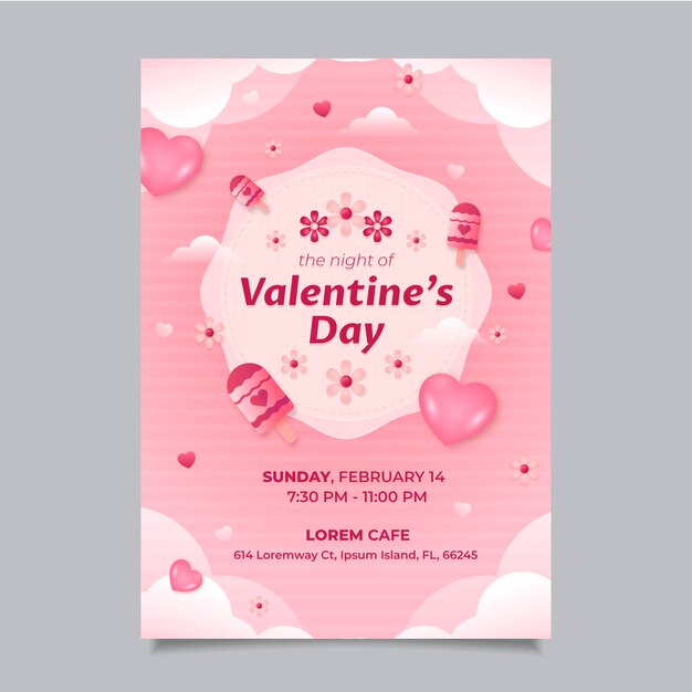 Plantilla de cartel vertical degradado del día de san valentín