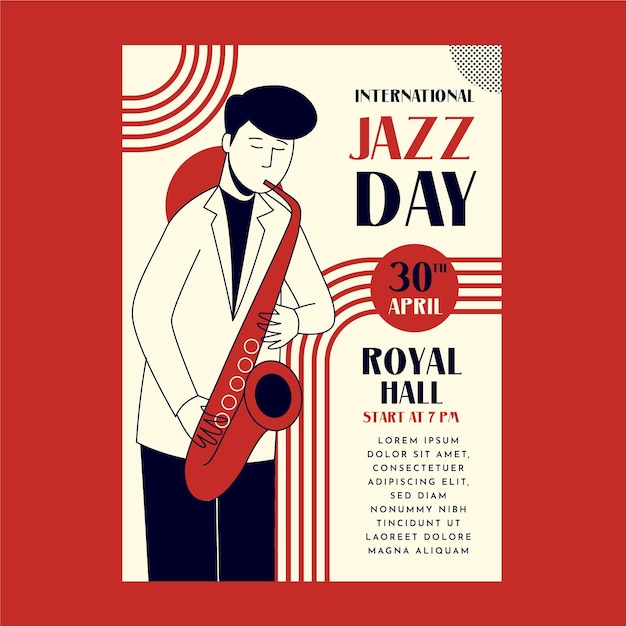 Plantilla de cartel vertical del día internacional del jazz plano orgánico