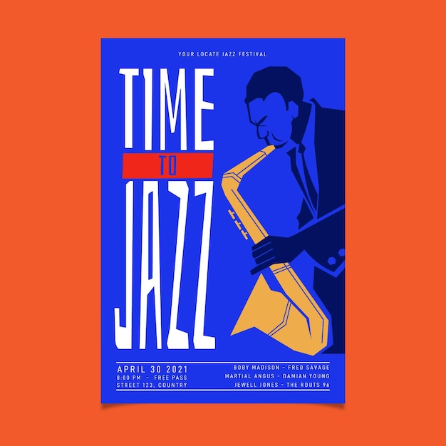 Plantilla de cartel vertical del día internacional del jazz plano orgánico